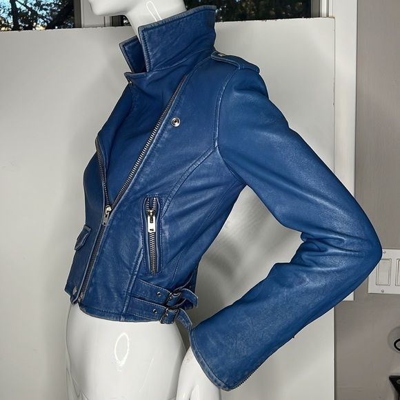 IRO ASHVILLE SZ 36 / US 4 LAMB LEATHER JACKET BLUE DENIM - Picture 2 of 16